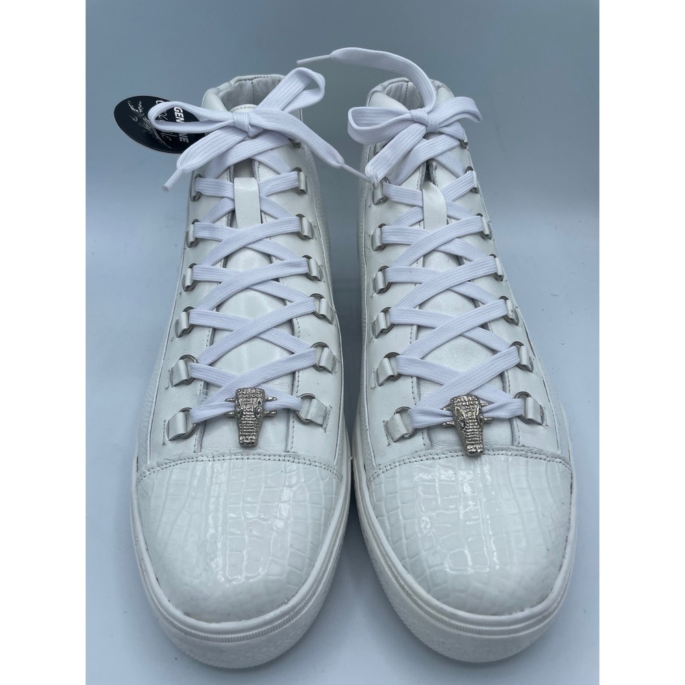 Belvedere Angelo White Crocodile Calf Leather High Top Sneakers Mens 8 33683 - Picture 2 of 8